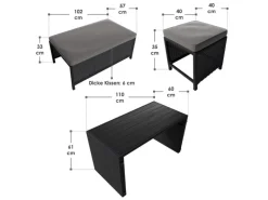 Juskys 2in1 Polyrattan Relax Gartenmöbel Set Jamaika Schwarz Grau