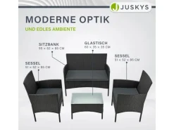 Juskys Polyrattan Gartenmöbel Sitzgruppe Fort Myers Schwarz und Dunkelgraue Bezüge