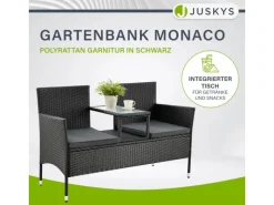 Juskys Polyrattan Gartenmöbel Sitzgruppe Monaco in Schwarz und Dunkelgraue Bezüge