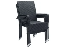 Juskys Polyrattan Gartenstühle Yoro 4er Set Stapelbar mit Armlehnen