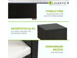 Juskys Polyrattan Lounge Sitzgarnitur Punta Cana L Schwarz mit Bezügen in Creme