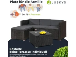 Juskys Sofas^Polyrattan Lounge Sitzgarnitur Punta Cana M Schwarz mit Bezügen in Dunkelgrau