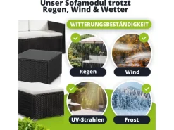 Juskys Polyrattan Lounge Sitzgarnitur Punta Cana M Schwarz mit Bezügen in Creme