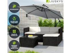 Juskys Polyrattan Lounge Sitzgarnitur Punta Cana M Schwarz mit Bezügen in Creme