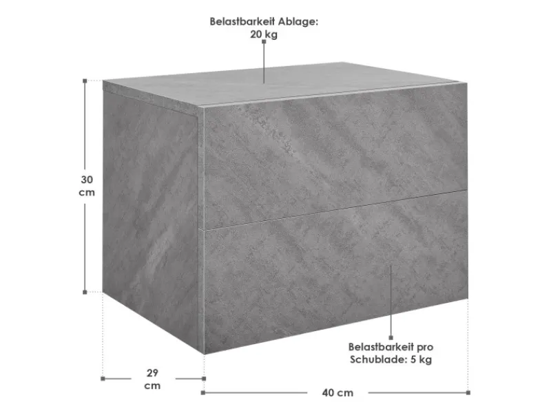 Juskys Wandschrank Nachttisch 40x29x30 cm mit 2 Schubladen optik