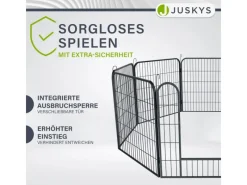 Juskys Welpenauslauf Plus aus Metall mit Doppelt Verriegelbarer Tür 8 Teilig