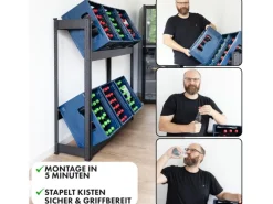 Karat Regale Schwarz|Flaschenregale^Flaschenkastenständer Osaka mit Ablagefläche für 6 Kästen 110 x 110 x 30 cm