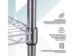 Karat Regale Schwarz|Metallregale^Gitterregal Maya mit Rollen und Feststellbremse 5 Böden 89 x 34 x 150 cm