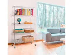 Karat Regale Schwarz|Metallregale^Gitterregal Maya mit Rollen und Feststellbremse 5 Böden 89 x 34 x 150 cm