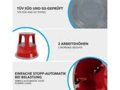 Karat Rollhocker Elefantenfuß Rolltritt aus Stahl - Hocker für Büro oder Gewerbe 150 kg Belastbar TÜV-geprüft -