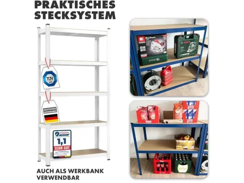 Karat Schwerlastregal^Schwerlastregal Weiß für Keller und Werkstatt Gesamtlast 875 kg 180 x 90 x 60 cm