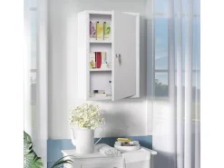 kleankin Medizinschrank mit Schloss 3 Fächer Stahl Weiß 40 x 18 x 60 cm