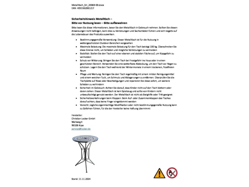 Mosaik^Kobolo Gartentisch Mediterran mit Platte in Mosaikoptik Weiß Blau Höhe 68 cm Durchmesser 55 cm