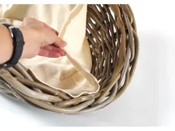 Kobolo Kaminholzkorb Kubu grey aus Rattan mit Henkel und Leinen