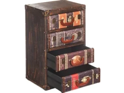 Kerzen Gestalten^Kobolo Kommode Regal in Kofferoptik TAIO Braun 4 Fächer MDF mit Bedrucktem Kunstleder