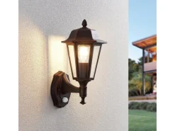 Lindby Wandleuchte Außen Laterne Noor 9630091 mit Bewegungsmelder Spritzwassergeschützt in Schwarz aus Aluminium 1-flammig E27