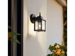 Lindby Wandleuchte Außen Laterne Rurik 10025848 Spritzwassergeschützt Landhaus Vintage Rustikal in Schwarz aus Aluminium 1-flammig E27