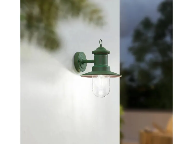 Lindby Laternen^Wandleuchte Außen Laterne Eloretta 10025907 Spritzwassergeschützt Landhaus Vintage Rustikal in Grün aus Metall 1-flammig E27