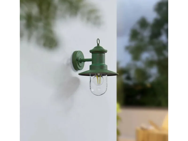 Lindby Laternen^Wandleuchte Außen Laterne Eloretta 10025907 Spritzwassergeschützt Landhaus Vintage Rustikal in Grün aus Metall 1-flammig E27