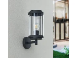 Lindby Laternen^Wandleuchte Außen Laterne Ojali 9926007 Spritzwassergeschützt Modern in Schwarz aus Aluminium 1-flammig E27