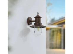 Lindby Wandleuchte Außen Laterne Eloretta 10025908 Spritzwassergeschützt Landhaus Vintage Rustikal in Braun aus Metall 1-flammig E27