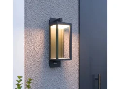 Lucande Laternen^LED Wandleuchte Außen Laterne Ferdinand 9619150 mit Bewegungsmelder Spritzwassergeschützt Modern in Alu aus Aluminium 1-flammig