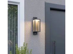 Lucande Laternen^LED Wandleuchte Außen Laterne Ferdinand 9619150 mit Bewegungsmelder Spritzwassergeschützt Modern in Alu aus Aluminium 1-flammig