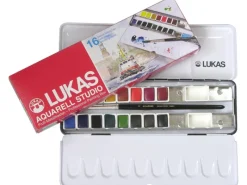 Lukas Aquarell Studio Aquarellfarben-Set 16 x 1/2-Näpfchen und Pinsel