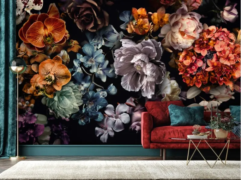 Marburg Fototapeten^Fototapete Floral Modern Schwarz-Blau FSC®