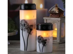 MARELIDA LED Grablicht Grabkerze Pusteblume Friedhof Trauer Gedenklicht 12cm Timer Weiß