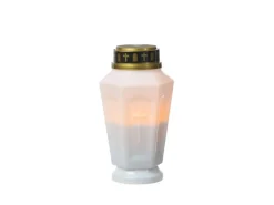 MARELIDA Kerzen^LED Grablicht Grabkerze Grableuchte Orange Flackernd Timer H 15,5cm Weiß 5Stück
