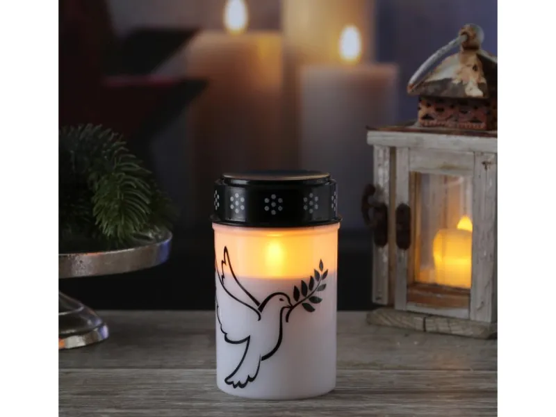 MARELIDA LED Grablicht Grabkerze Taube Friedhof Trauerlicht Gedenklicht 12cm Timer Weiß