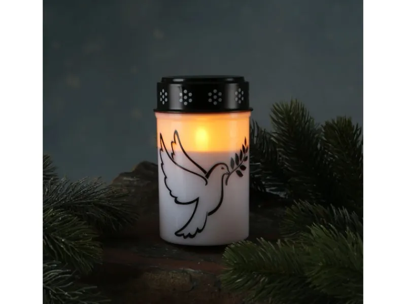MARELIDA LED Grablicht Grabkerze Taube Friedhof Trauerlicht Gedenklicht 12cm Timer Weiß
