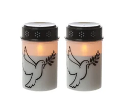 MARELIDA LED Grablichter Grabkerzen Taube Friedhof Trauerlicht Gedenklicht 12cm 2er Set