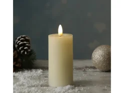 MARELIDA LED Kerze LINA Rustik Optik Echtwachs Flackernde 3D Flamme Timer H 12,5cm Creme