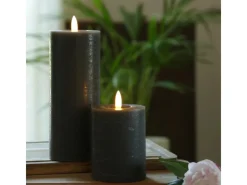 MARELIDA Kerzen^LED Kerze LINA Rustik Optik Echtwachs Stumpenkerze Flackernd Timer H 19cm Grau