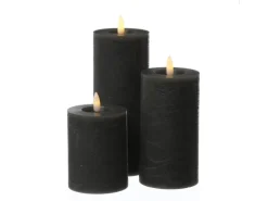 MARELIDA LED Kerzenset LINA Rustik Optik Echtwachs Flackernd 3 Größen Timer Grau 3er Set