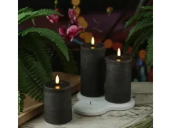 MARELIDA LED Kerzenset LISA Rustik Optik Echtwachskerzen Wiederaufladbar Grau 3er Set