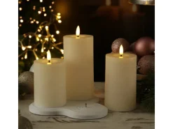 MARELIDA LED Kerzenset LISA Rustik Optik Echtwachskerzen Wiederaufladbar Creme 3er Set