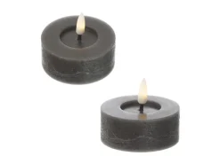 MARELIDA Kerzen^LED Maxi Teelichter Lina Rustik Optik Flackernd Echtwachs D 7cm Grau 2 Stück