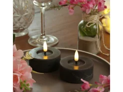 MARELIDA Kerzen^LED Maxi Teelichter Lina Rustik Optik Flackernd Echtwachs D 7cm Grau 2 Stück