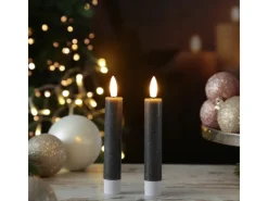 MARELIDA LED Stabkerzen Tafelkerzen Spitzkerzen Echtwachs Rustik Optik H 14cm Grau 2St