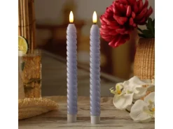 MARELIDA LED Stabkerzen Twist Tafelkerzen Gedreht Echtwachs Flackernd 25cm Flieder 2St