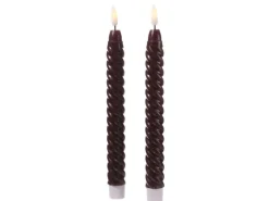 MARELIDA Kerzen^LED Stabkerzen Twist Tafelkerzen Gedreht Echtwachs Flackernd 25cm Timer Rot 2St