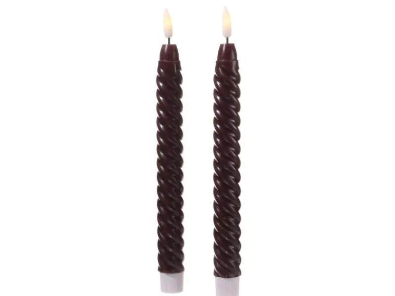 MARELIDA Kerzen^LED Stabkerzen Twist Tafelkerzen Gedreht Echtwachs Flackernd 25cm Timer Rot 2St