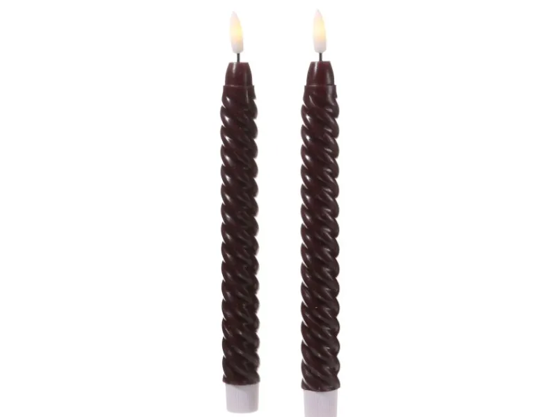 MARELIDA Kerzen^LED Stabkerzen Twist Tafelkerzen Gedreht Echtwachs Flackernd 25cm Timer Rot 2St