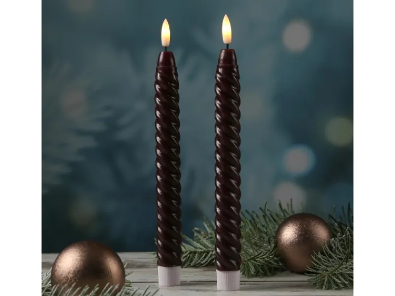 MARELIDA Kerzen^LED Stabkerzen Twist Tafelkerzen Gedreht Echtwachs Flackernd 25cm Timer Rot 2St