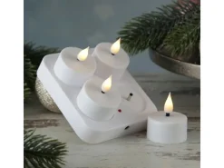 MARELIDA LED Teelichter 4 Stück Mit Ladestation USB Wiederaufladbar D 4cm Flackernd Weiß