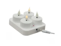 MARELIDA LED Teelichter 4 Stück Mit Ladestation USB Wiederaufladbar D 4cm Flackernd Weiß