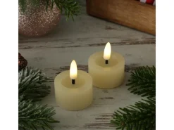 MARELIDA LED Teelichter Lina Rustik Optik Mit Batterien Echtwachs D 4,4cm Creme 2 Stück